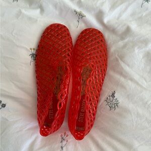 Steve Madden Bright Red Lattice Jelly Ballet Flats